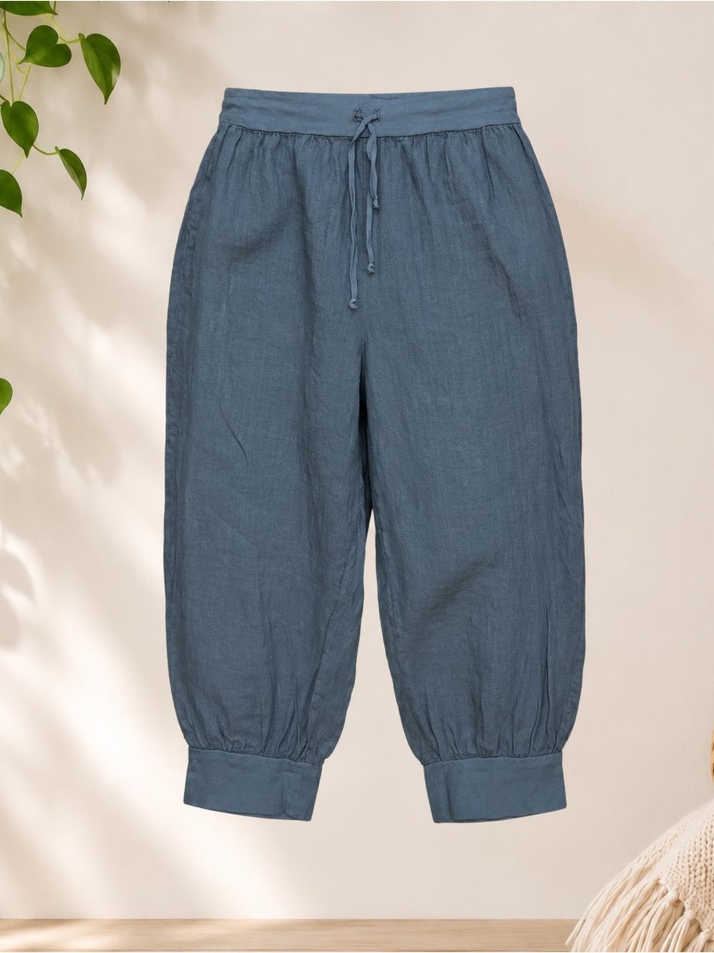 Flax 100% Linen Relaxed Drawstring Joggers in Slate Blue